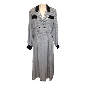 Vintage Rowie 8 Black White Houndstooth Midi Dress Double Breasted Long Sleeve